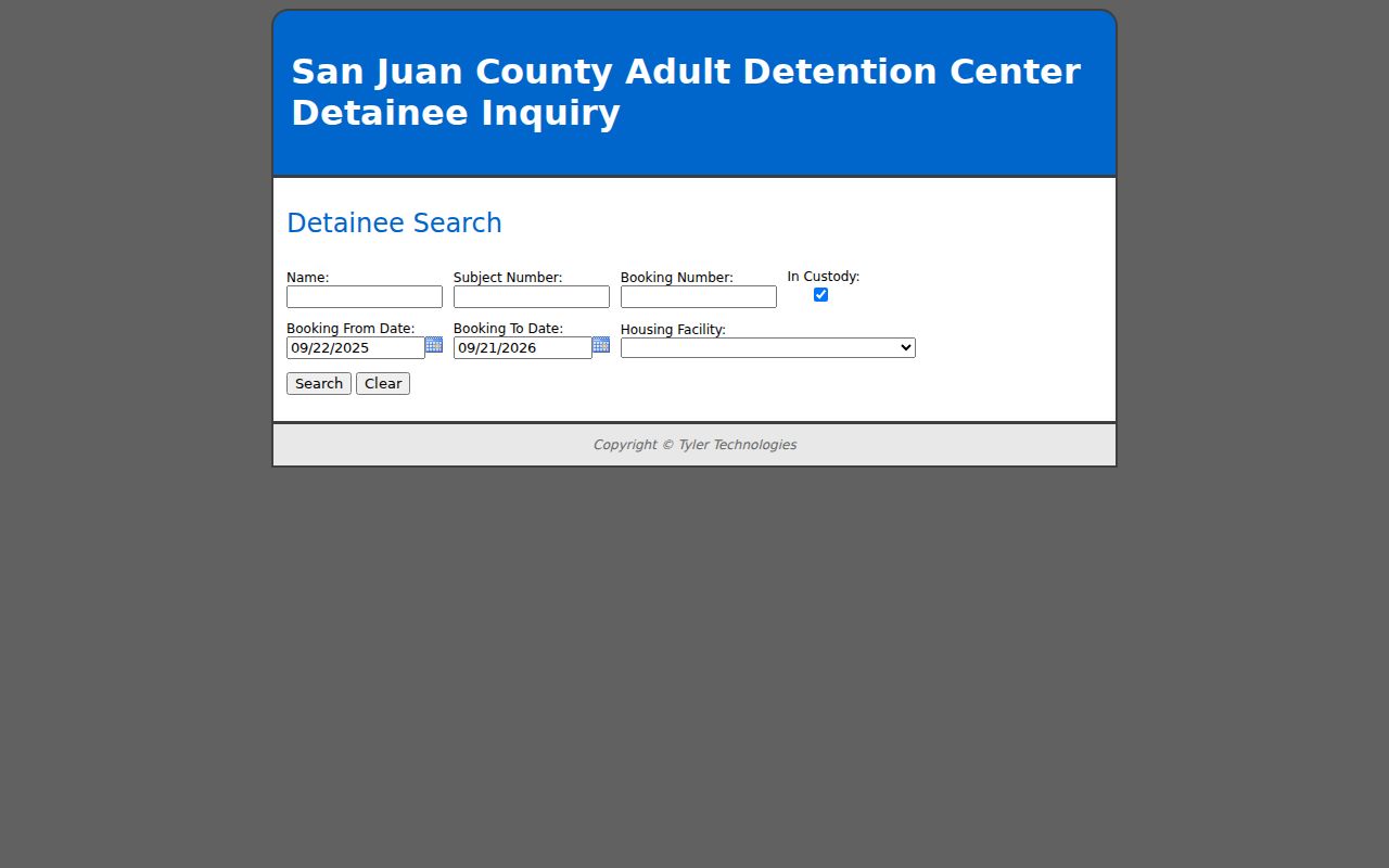 San Juan County warrant records custody inquiry form