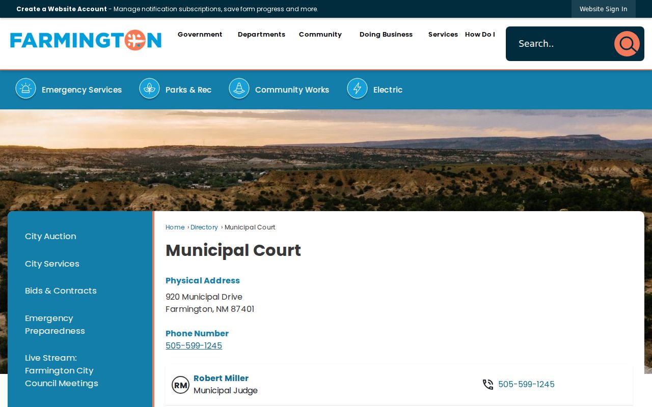 Farmington municipal warrant records court listing