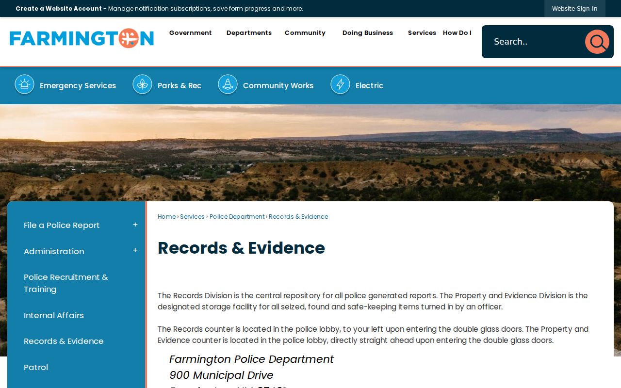 Farmington warrant records police records counter