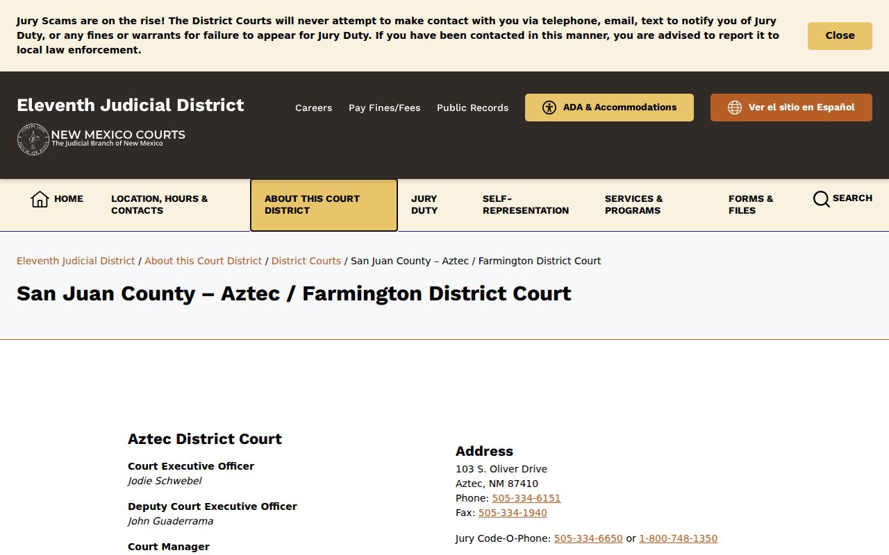 San Juan County warrant records district court contact page